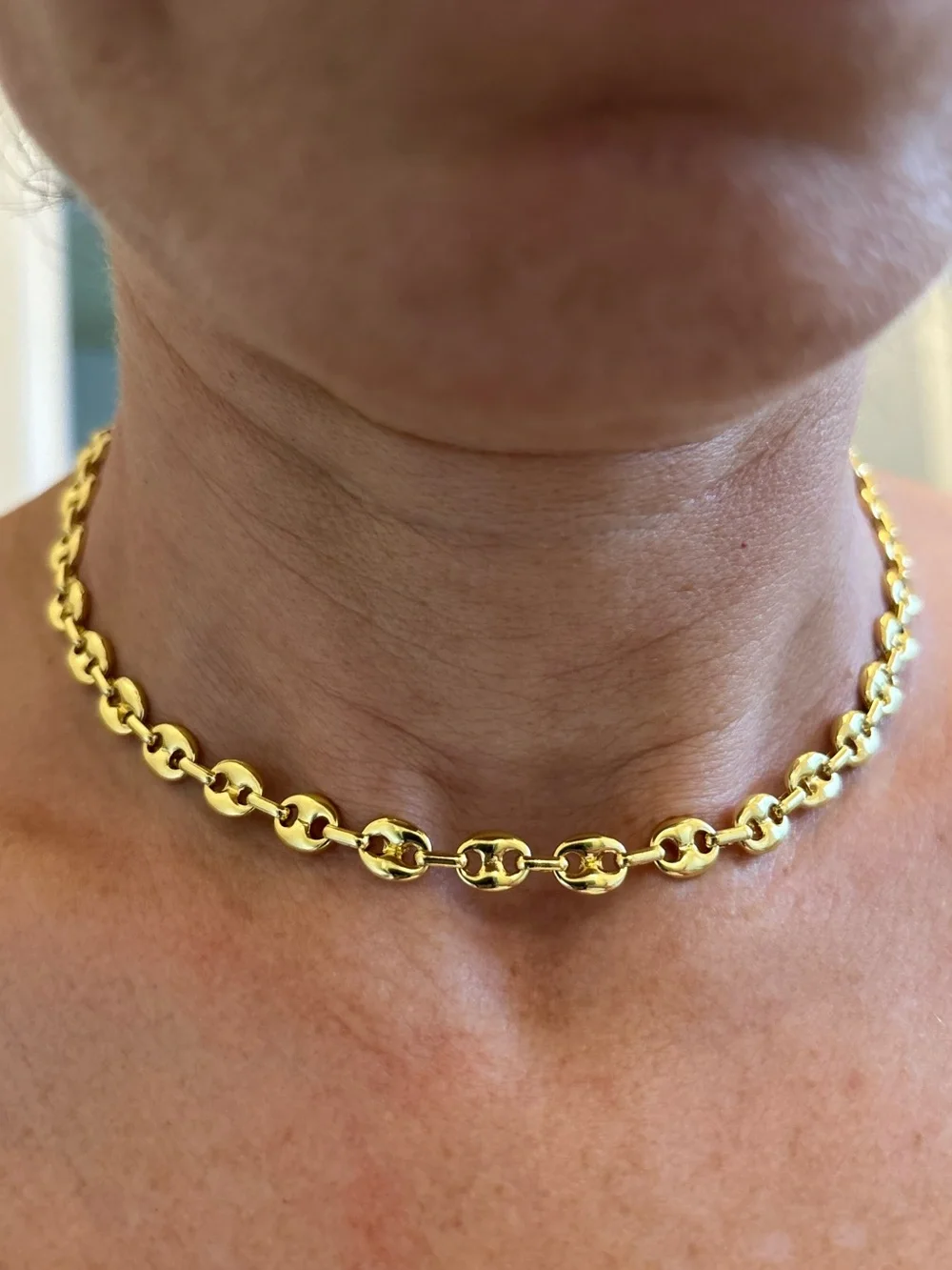 14k yellow Gold Plated Puffy Puffed Anchor Mariner Link Chain Necklace 6mm New